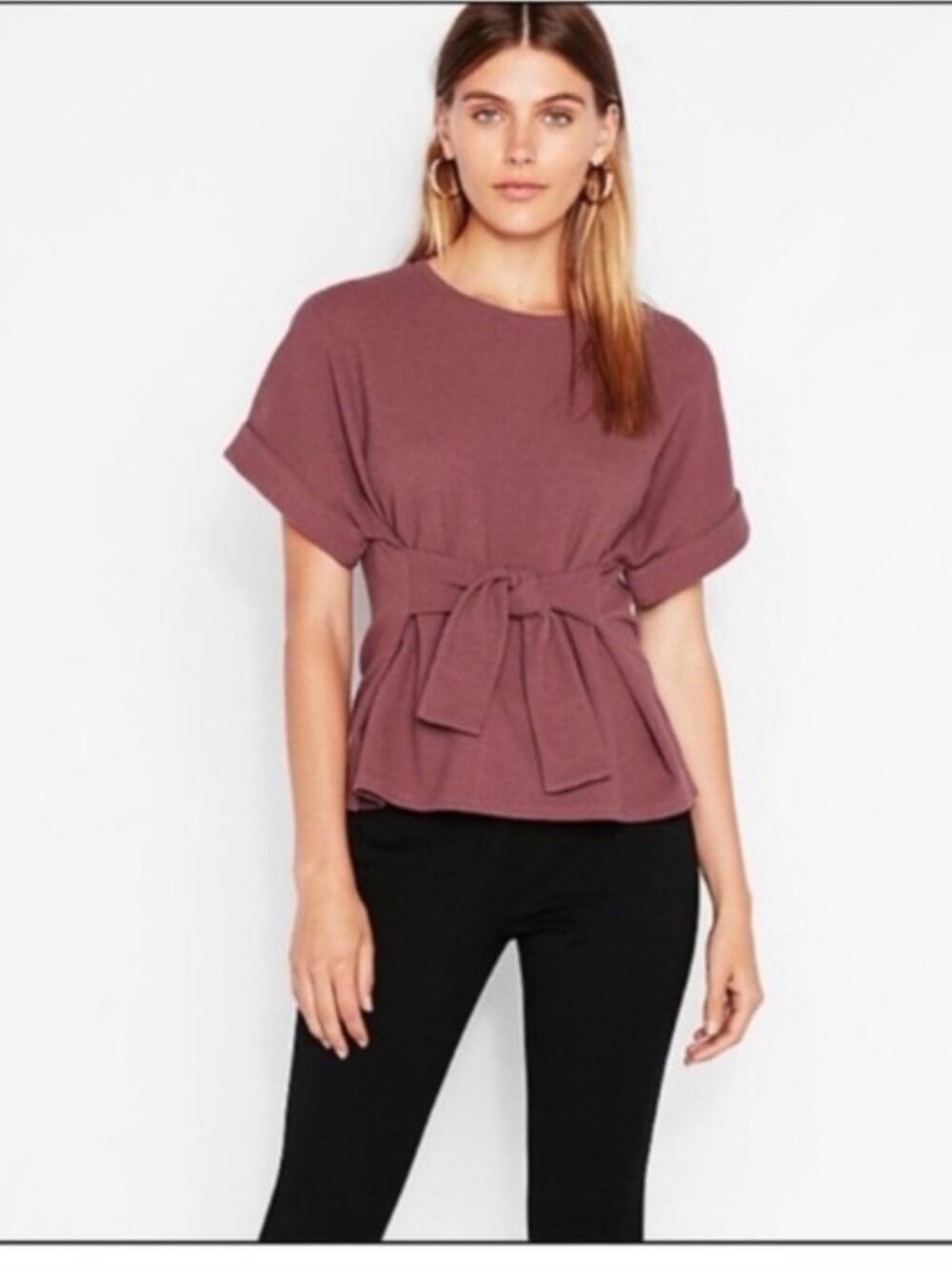 Express Tie Front Tee Small Mauve Dusty Rose Knot Front Oversized Top
